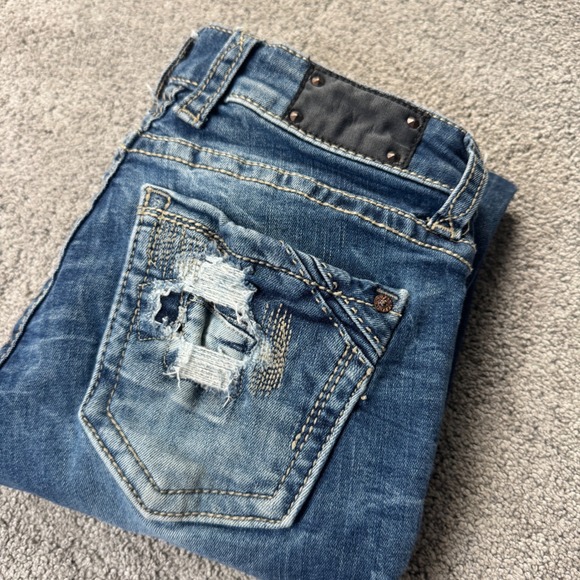 Buckle Black Women's 25x32 Skinny Dark Wash Distressed Pocket Fit no 90 - Picture 1 of 5